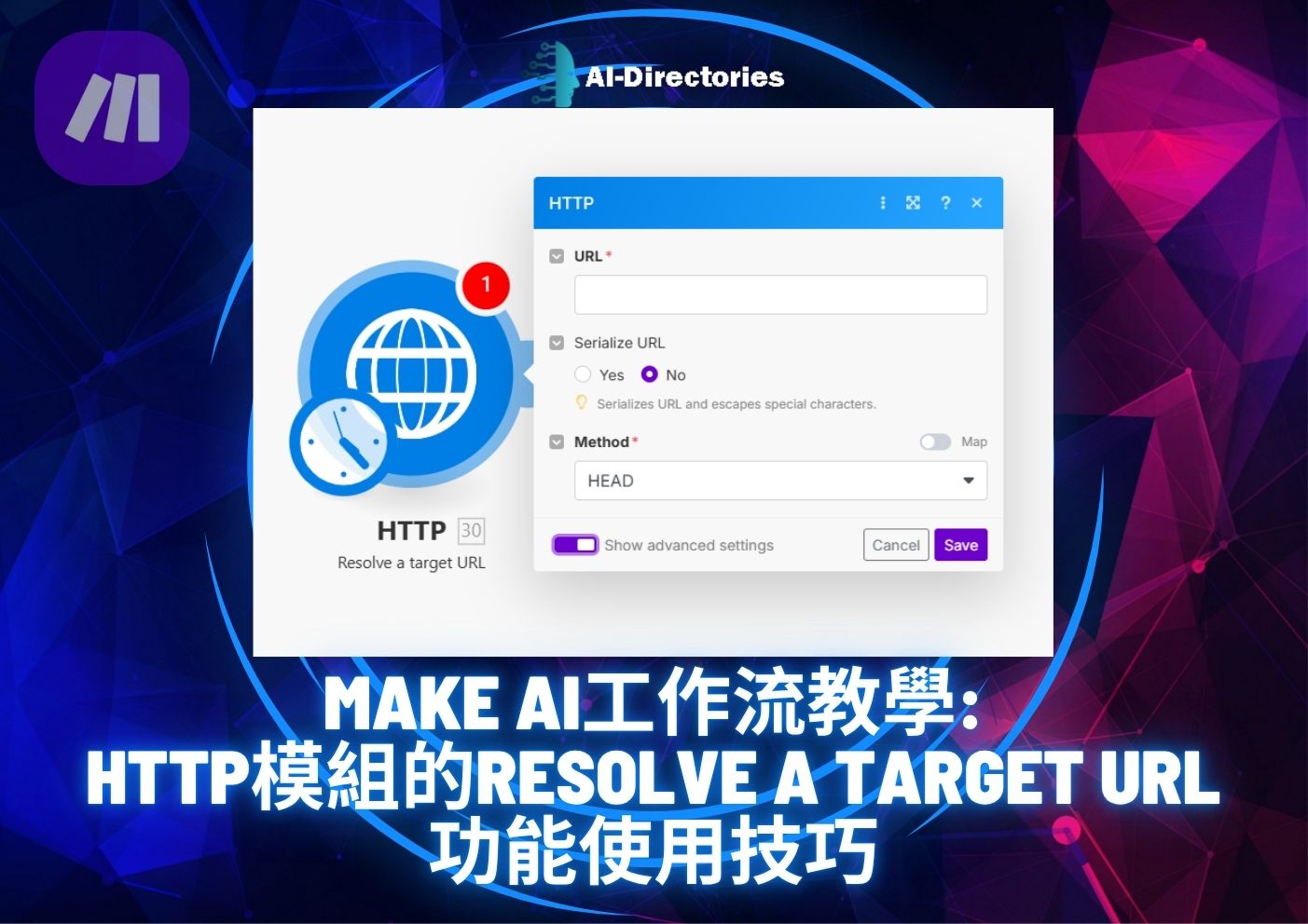 最新AI工具消息:Make AI工作流教學：HTTP模組的Resolve a target URL功能使用技巧