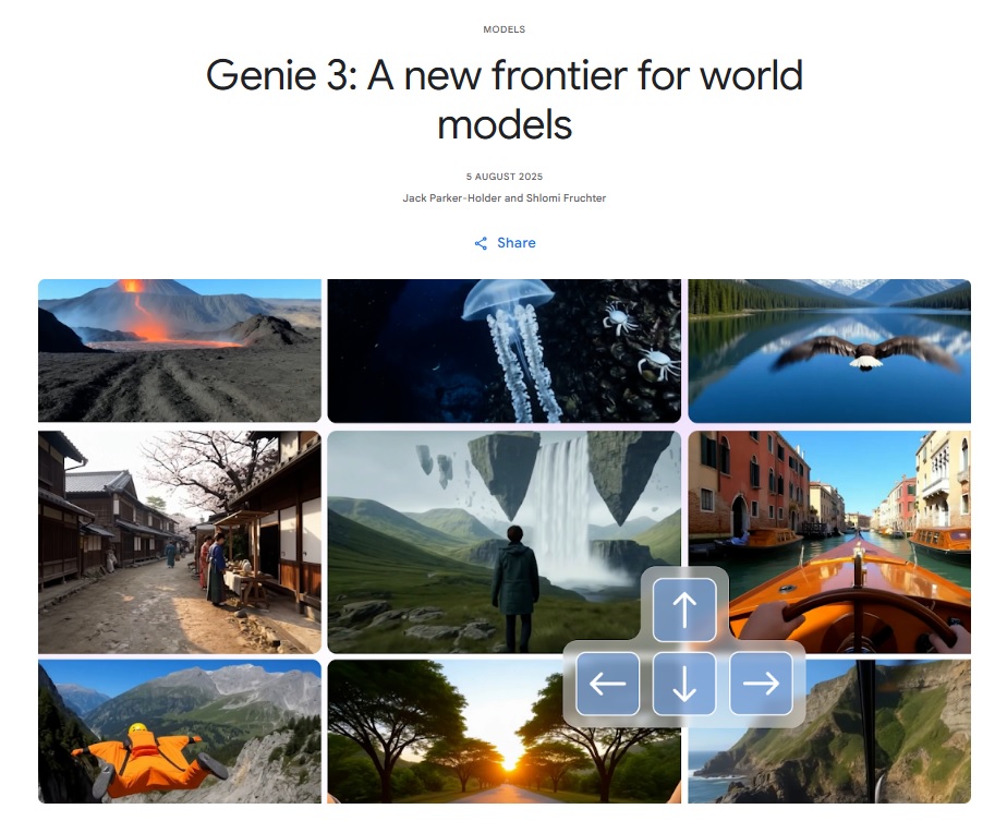 最新AI工具消息:Google發佈世界模型Genie 3